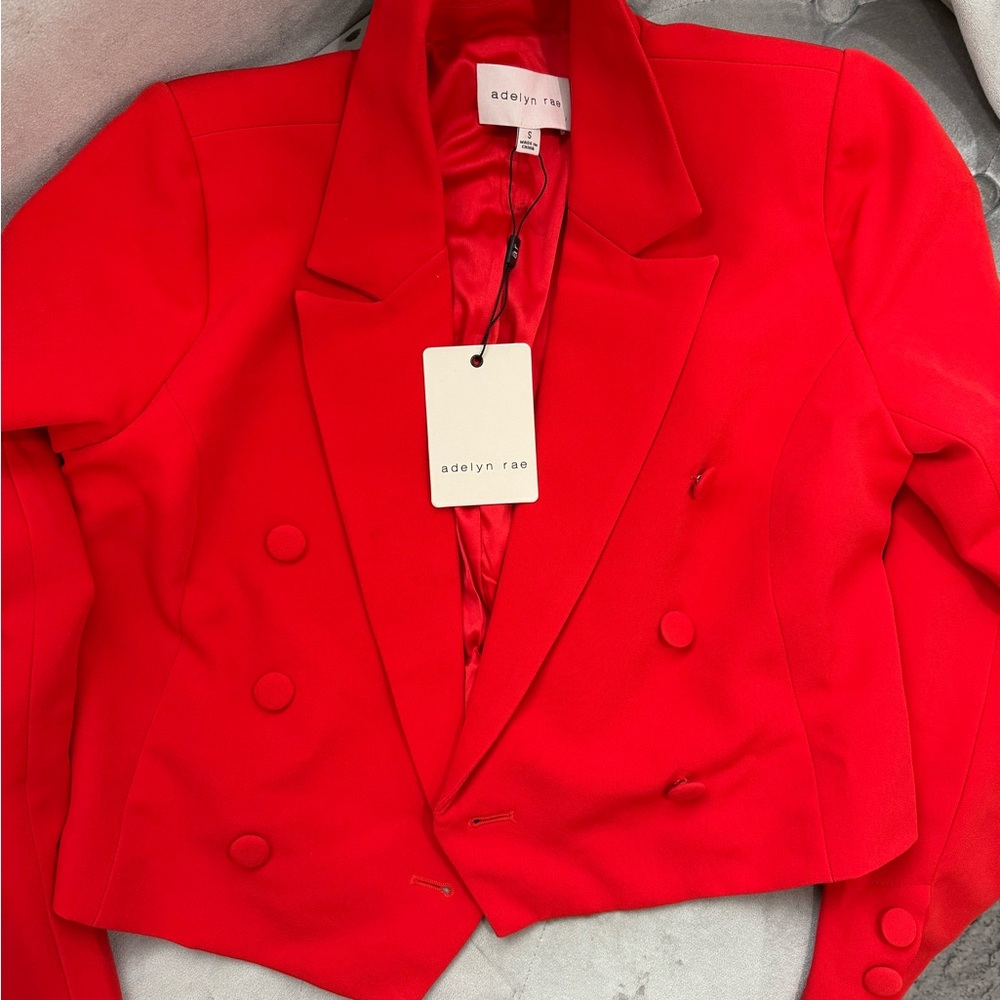 Adelyn Rae Red Cropped Blazer with Classic Lapel